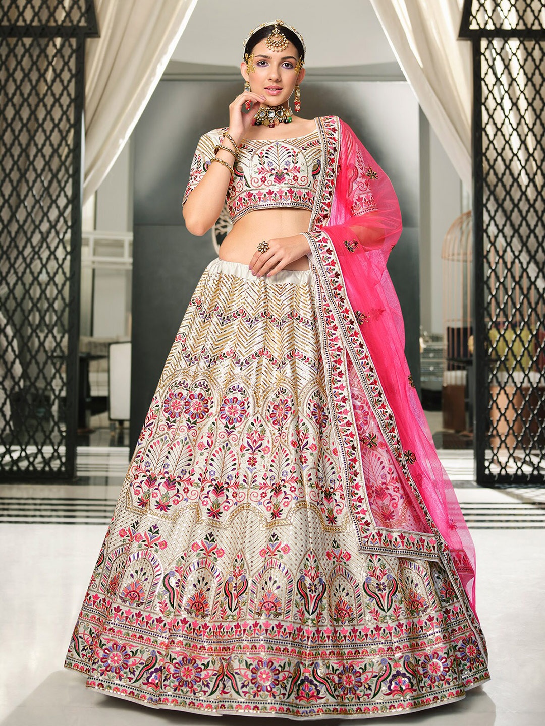 ODETTE Embroidered Thread Work Semi-Stitched Lehenga & Unstitched Blouse With Dupatta, White
ODETTE Embroidered Thread Work Semi-Stitched Lehenga & Unstitched Blouse With Dupatta, White
