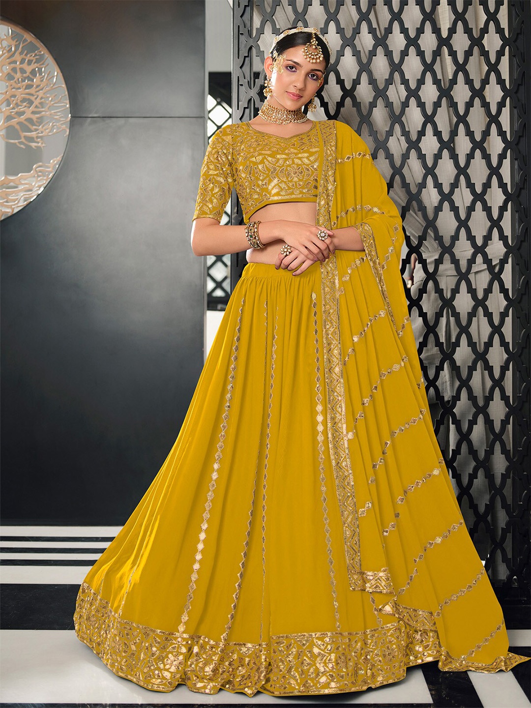 ODETTE Embellished Sequinned Semi-Stitched Lehenga & Unstitched Blouse With Dupatta, Yellow
ODETTE Embellished Sequinned Semi-Stitched Lehenga & Unstitched Blouse With Dupatta, Yellow