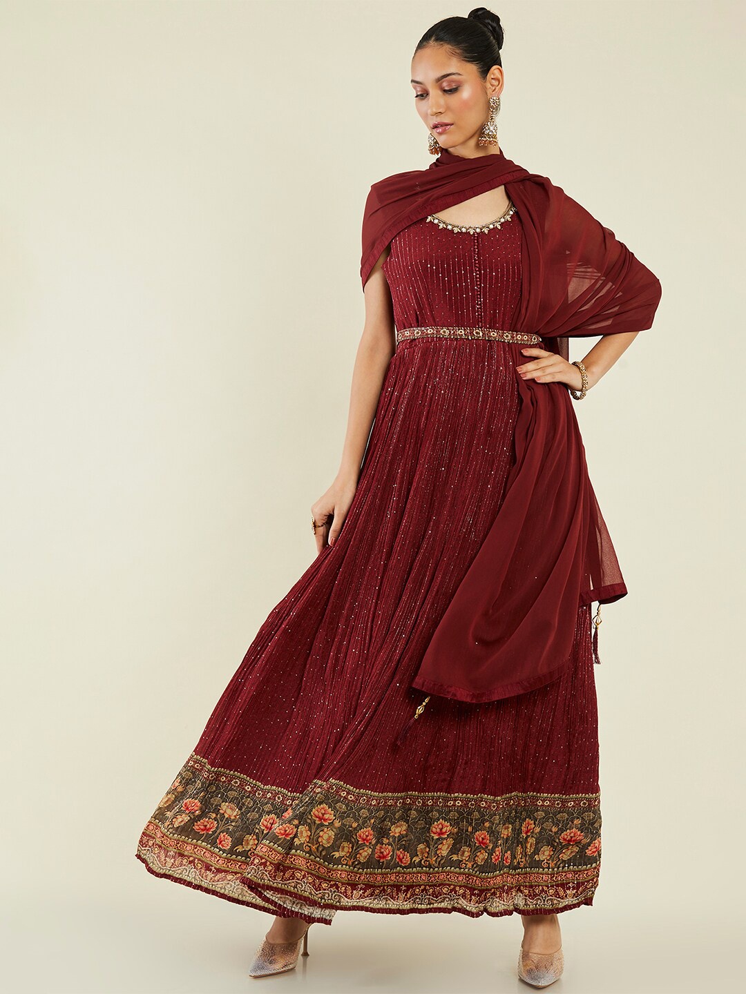 Soch Women Maroon Floral Printed Pleated Sequinned Kurta with Pyjamas & With Dupatta
Soch Women Maroon Floral Printed Pleated Sequinned Kurta with Pyjamas & With Dupatta