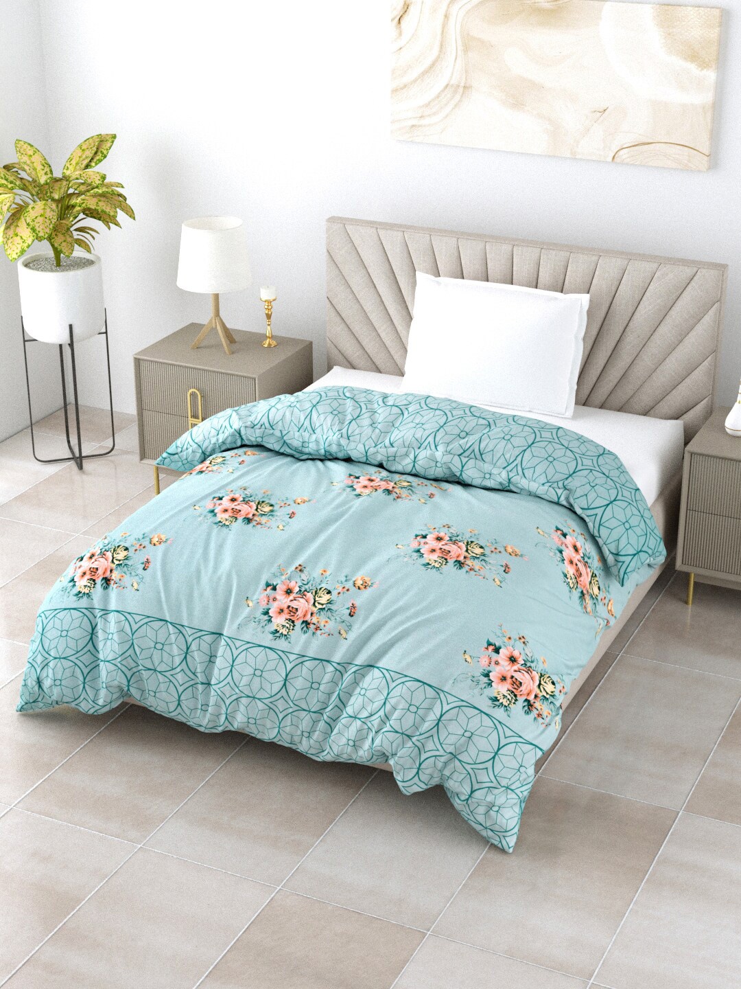 Salona Bichona Turquoise Blue & Peach-Coloured Floral Mild Winter 150 GSM Single Bed Comforter
Salona Bichona Turquoise Blue & Peach-Coloured Floral Mild Winter 150 GSM Single Bed Comforter