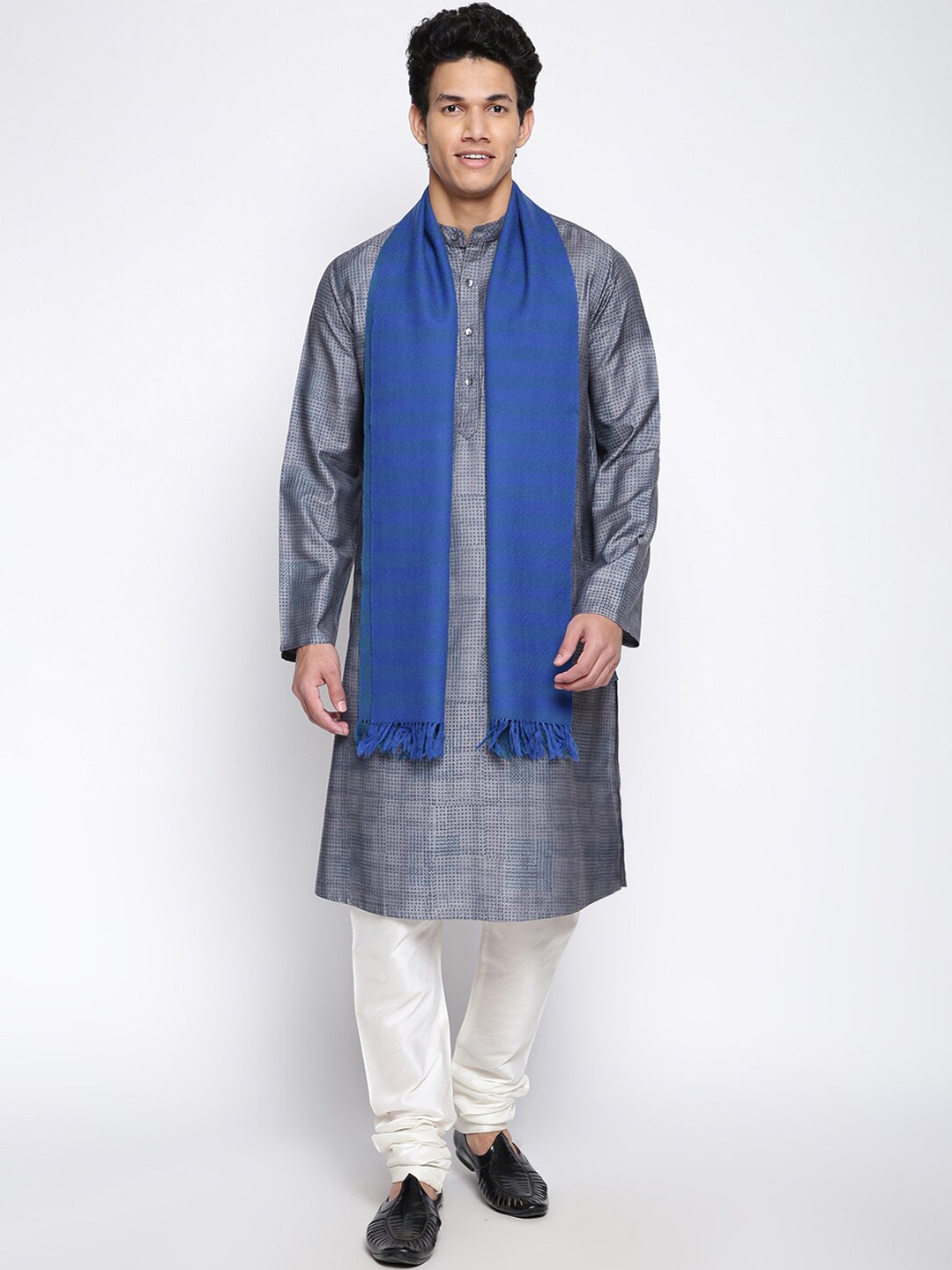 Fabindia Men Woolen Woven Mufflers, Blue