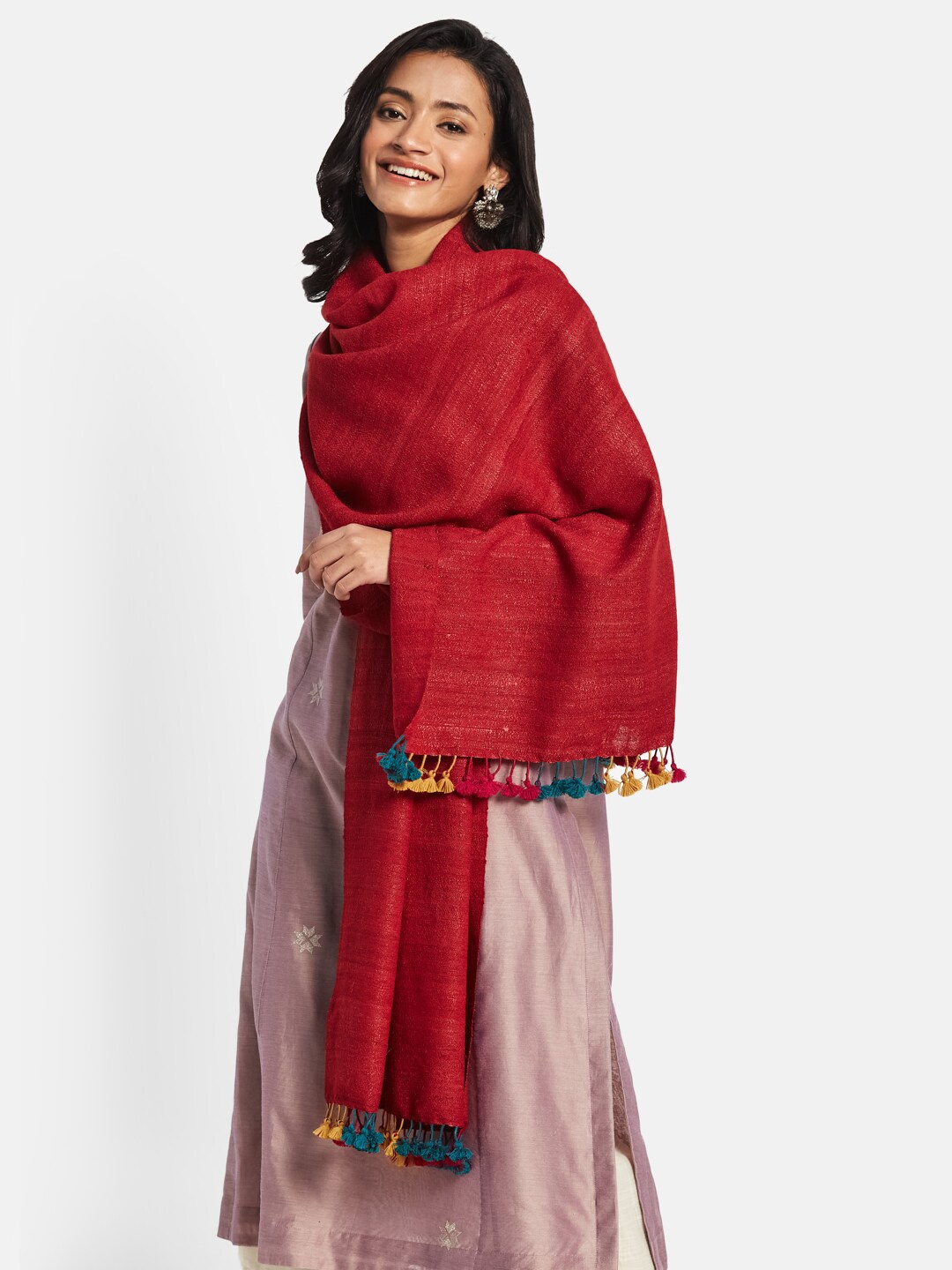 Fabindia Women Woven Design Stole, Red