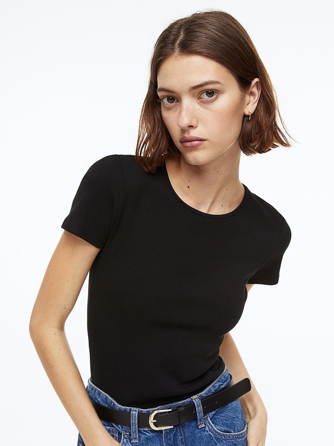 H&M Ribbed T-shirt, Black