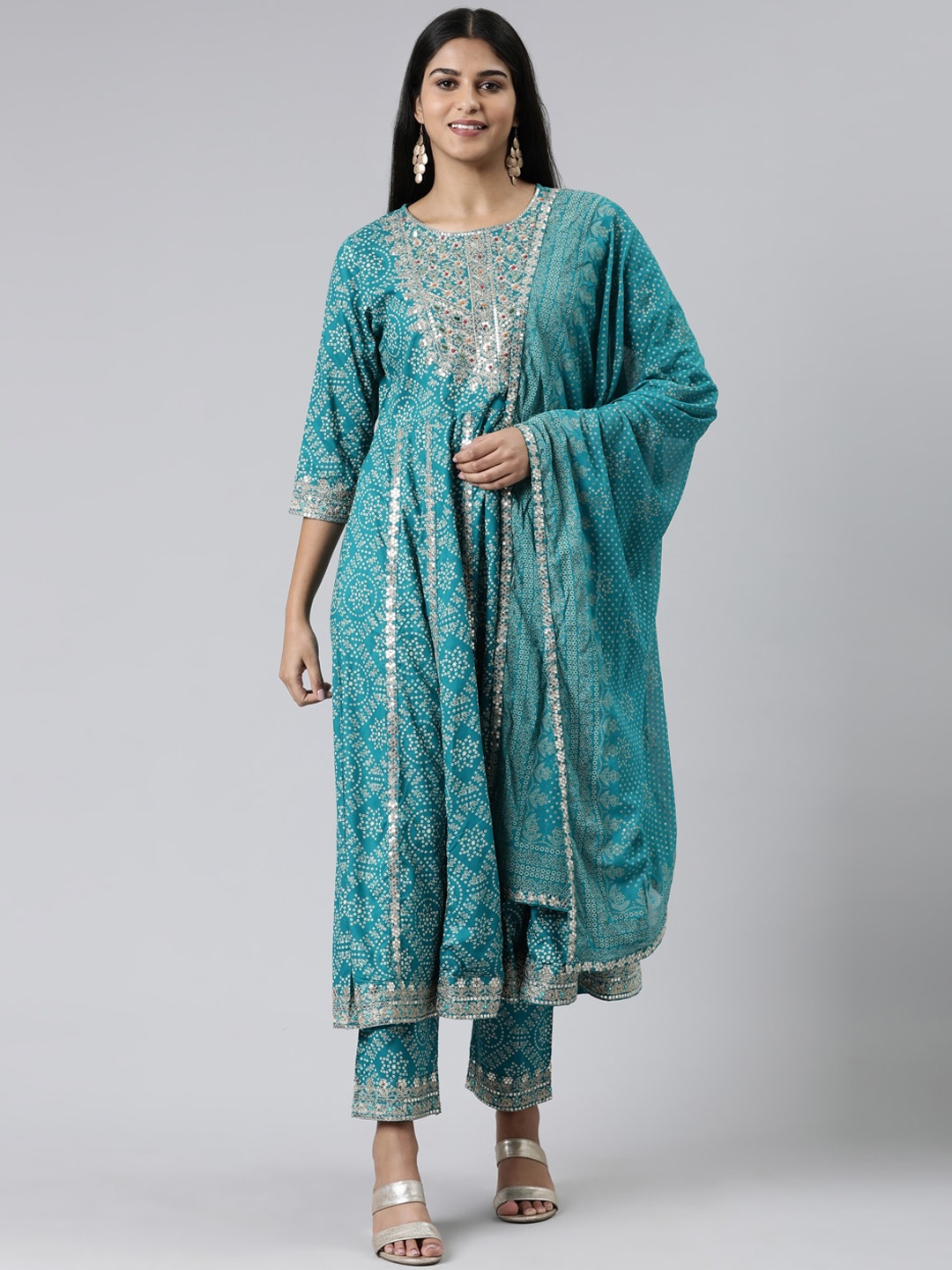 Neerus Ethnic Motifs Embroidered Mirror Work Kurta with Trousers & With Dupatta, Blue
Neerus Ethnic Motifs Embroidered Mirror Work Kurta with Trousers & With Dupatta, Blue