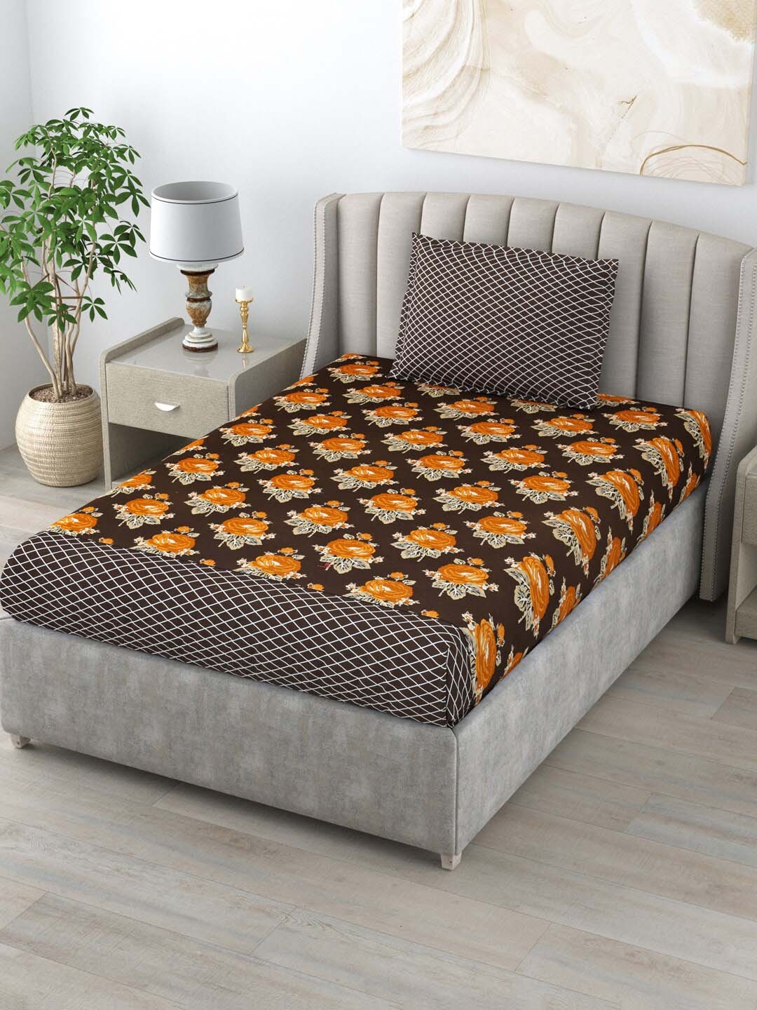 Salona Bichona Gulmohar Brown & Orange Floral 120 TC Single Bedsheet With 1 Pillow Cover
Salona Bichona Gulmohar Brown & Orange Floral 120 TC Single Bedsheet With 1 Pillow Cover