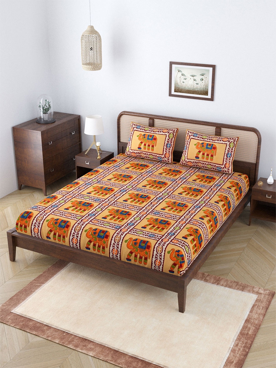 Salona Bichona Mustard Yellow & Blue Ethnic Motifs 120 TC Queen Bedsheet & 2 Pillow Covers
Salona Bichona Mustard Yellow & Blue Ethnic Motifs 120 TC Queen Bedsheet & 2 Pillow Covers