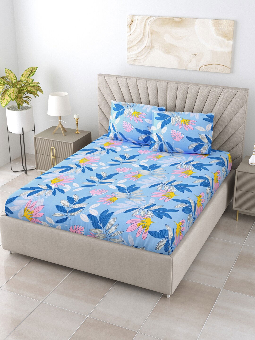 Salona Bichona Turquoise Blue & Pink Floral 144 TC Queen Bedsheet With 2 Pillow Covers
Salona Bichona Turquoise Blue & Pink Floral 144 TC Queen Bedsheet With 2 Pillow Covers