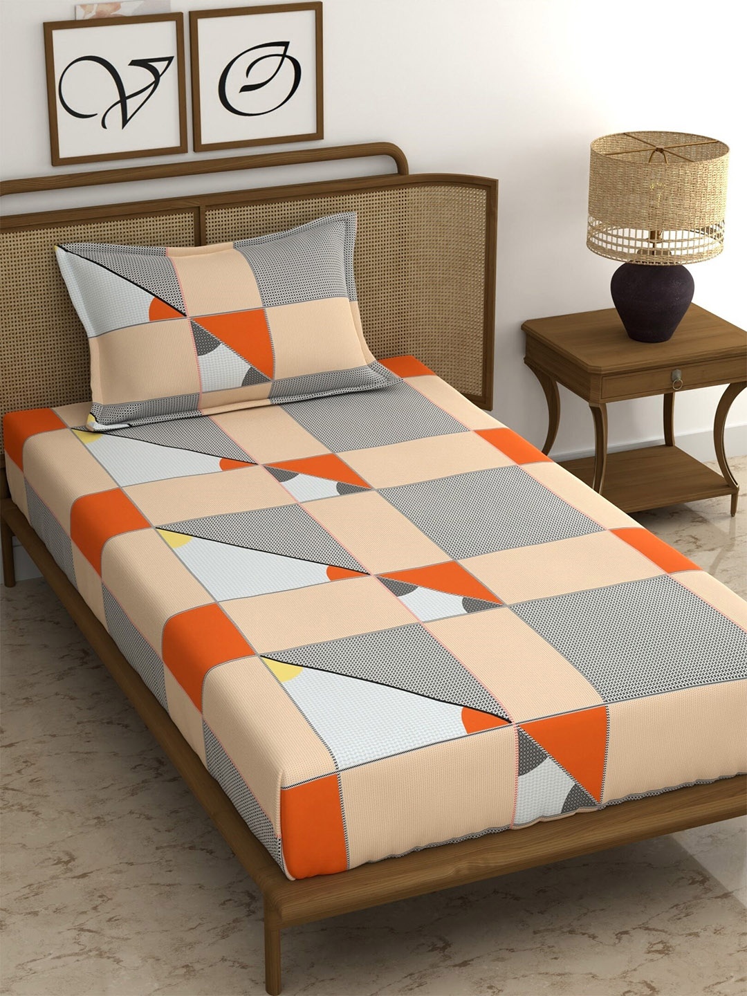 CHHAVI INDIA Orange & Grey Geometric Printed 210 TC Single Bedsheet with 1 Pillow Covers
CHHAVI INDIA Orange & Grey Geometric Printed 210 TC Single Bedsheet with 1 Pillow Covers