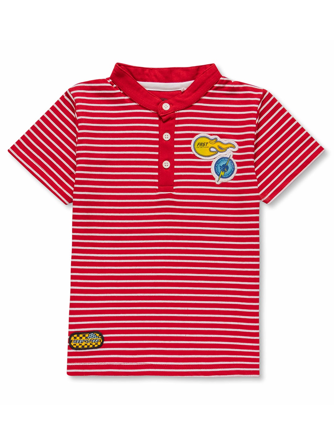 JusCubs Boys Striped Polo Collar Pure Cotton T-shirt, Red