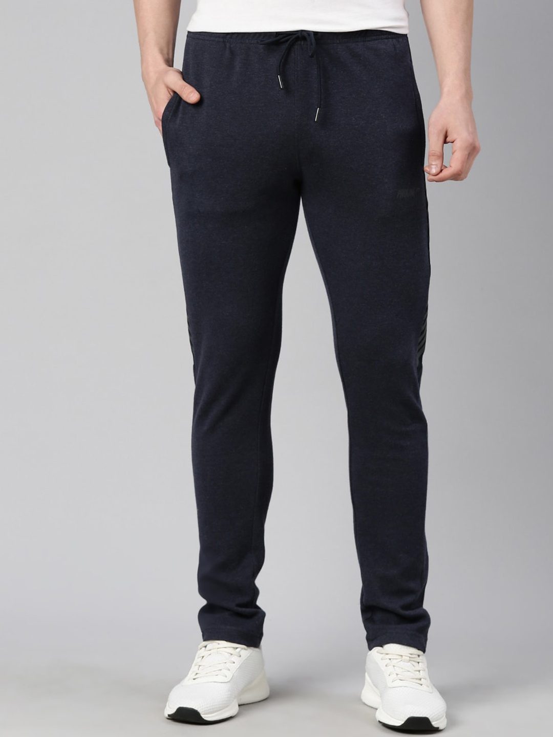 Proline Men Printed Detail Mid-Rise Cotton Track Pants, Blue