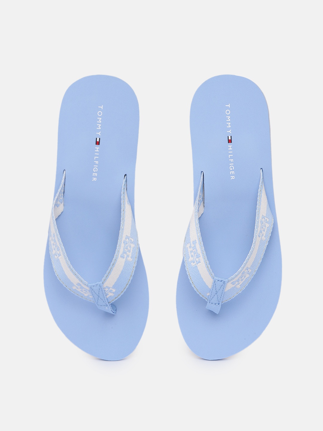 Tommy Hilfiger Women Brand Logo Embroidered Thong Flip Flops, Blue