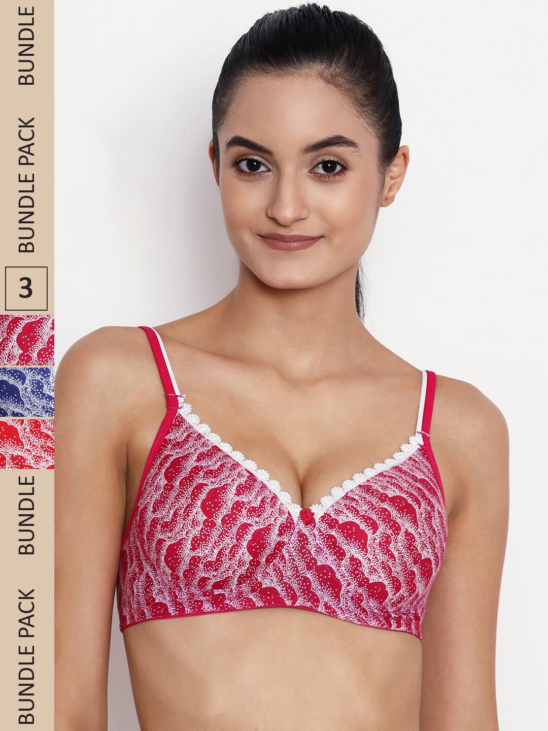 ABELINO Pack Of 3 Abstract Printed Non-Wired Lightly Padded Pure Cotton T-Shirt Bra, Pink
ABELINO Pack Of 3 Abstract Printed Non-Wired Lightly Padded Pure Cotton T-Shirt Bra, Pink