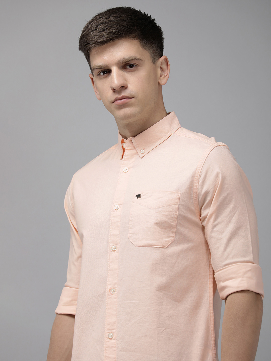 THE BEAR HOUSE Slim Fit Opaque Casual Shirt, Peach 
THE BEAR HOUSE Slim Fit Opaque Casual Shirt, Peach