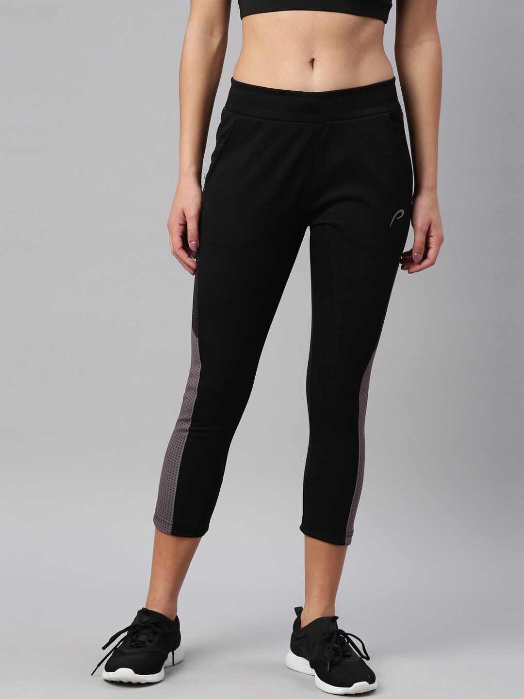 Proline Women Colorblocked Pure Cotton Three-Fourth Length Track Pants, Black