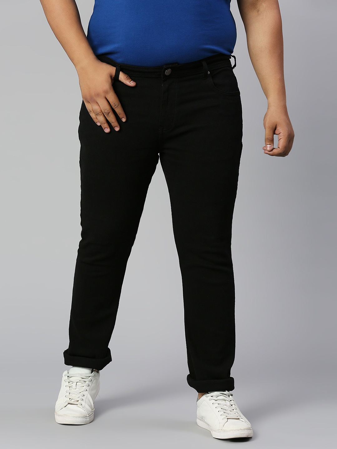 Freeform by High Star Plus Size Men Slim Fit Mid-Rise Stretchable Jeans, Black