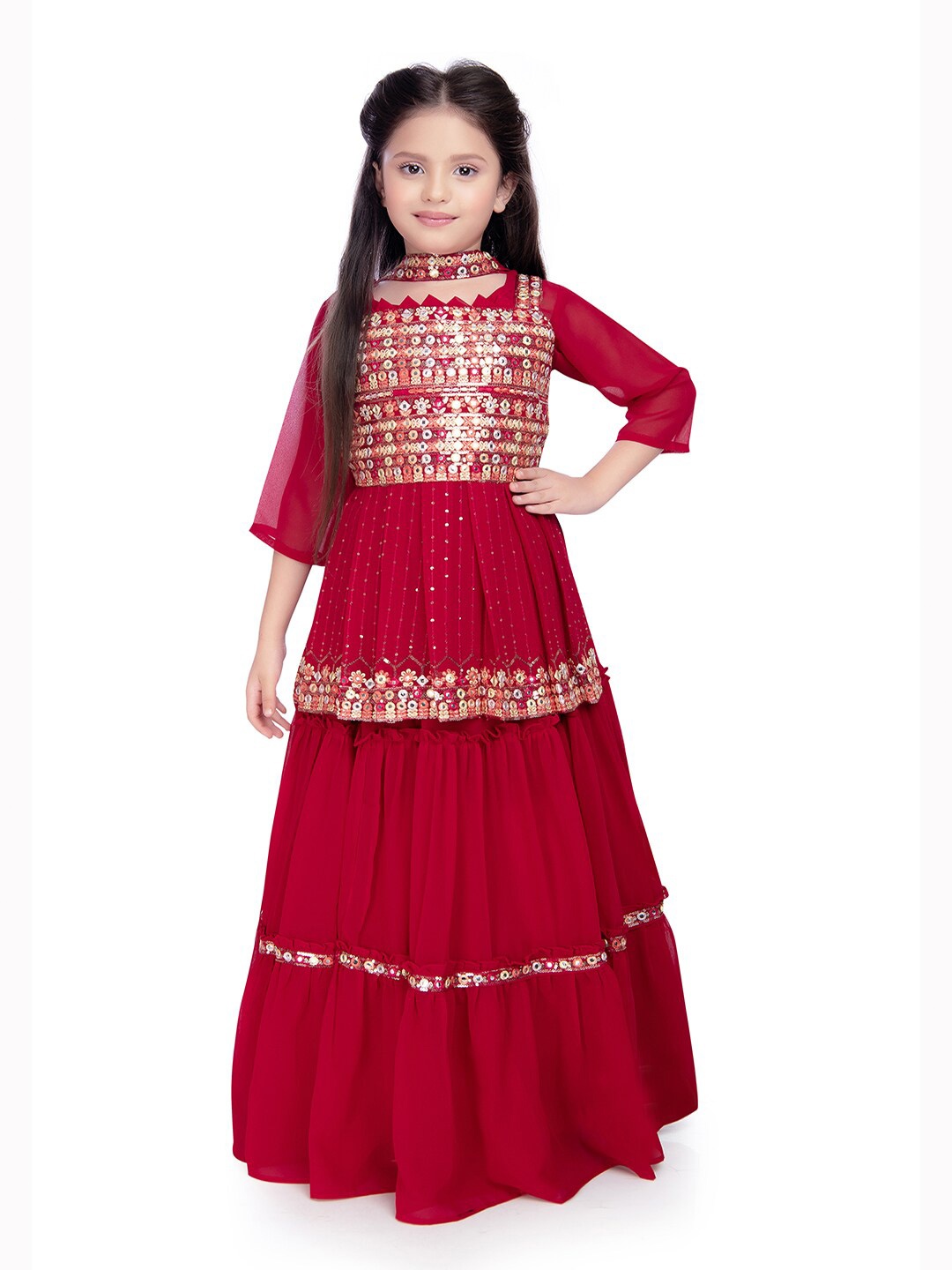 Tiny Kingdom Girls Embroidered Sequinned Ready to Wear Lehenga & Blouse With Dupatta, Fuchsia
Tiny Kingdom Girls Embroidered Sequinned Ready to Wear Lehenga & Blouse With Dupatta, Fuchsia