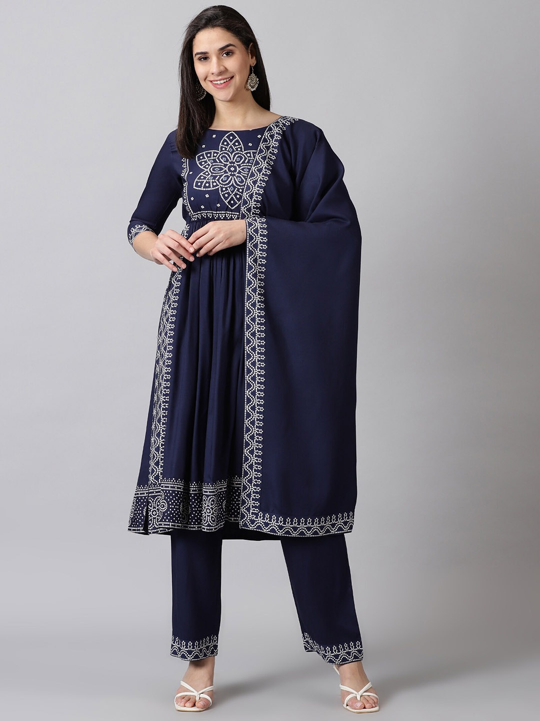 PURSHOTTAM WALA Ethnic Motifs Printed Bandhani Kurta With Palazzos & Dupatta, Navy blue
PURSHOTTAM WALA Ethnic Motifs Printed Bandhani Kurta With Palazzos & Dupatta, Navy blue