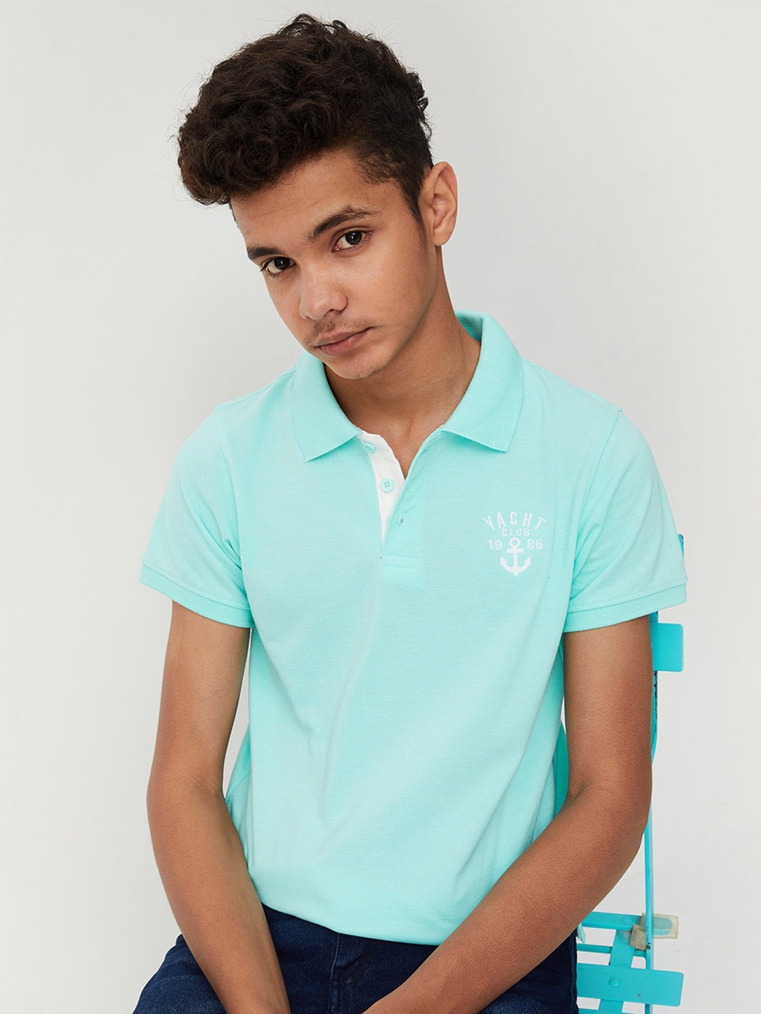 max Boys Short Sleeves Polo Collar T-shirt, Blue