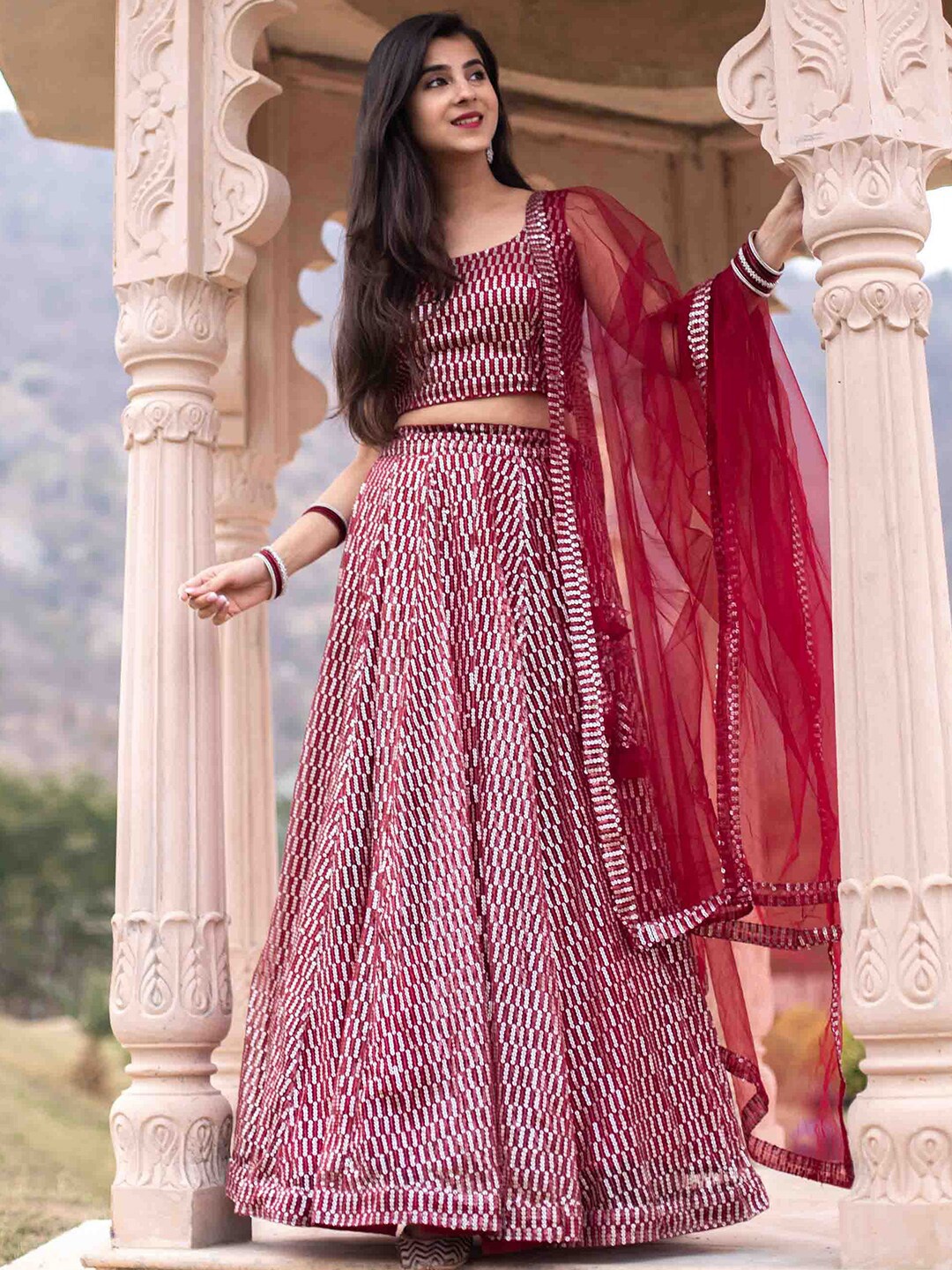FABPIXEL Embellished Sequinned Semi-Stitched Net Lehenga & Unstitched Blouse With Dupatta, Pink
FABPIXEL Embellished Sequinned Semi-Stitched Net Lehenga & Unstitched Blouse With Dupatta, Pink