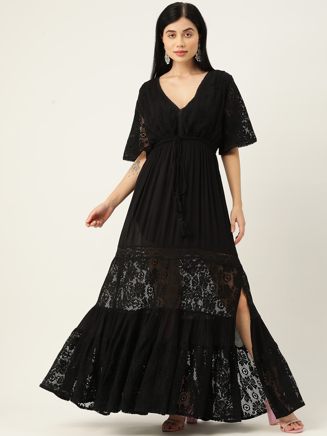 SANSKRUTIHOMES Embroidered V-Neck Flared Sleeves Fit & Flared Maxi Ethnic Dresses, Black
SANSKRUTIHOMES Embroidered V-Neck Flared Sleeves Fit & Flared Maxi Ethnic Dresses, Black