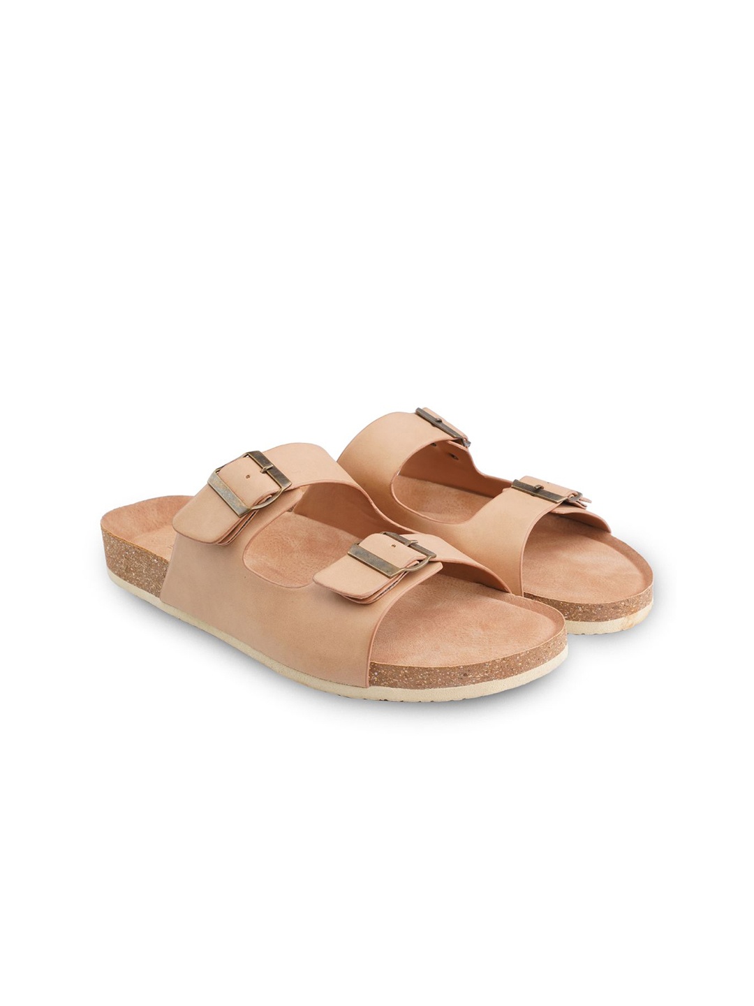 RAPAWALK Men Open Toe Buckle Detail Comfort Sandals, Beige