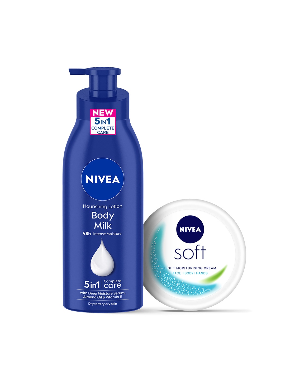 Nivea 5-In-1 Nourishing Body Milk Lotion 400ml & Soft Light Moisturizing Cream 100ml, Navy blue
Nivea 5-In-1 Nourishing Body Milk Lotion 400ml & Soft Light Moisturizing Cream 100ml, Navy blue