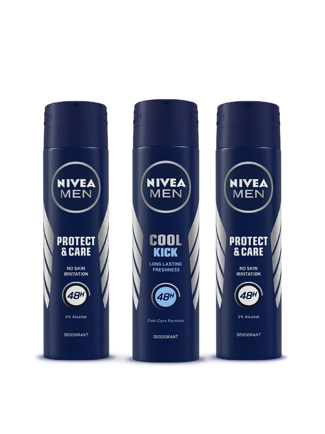 Nivea Men Set Of 3 Long-Lasting Deodorants - 2 Protect & Care 89g Each + Cool Kick 92g, Navy blue
Nivea Men Set Of 3 Long-Lasting Deodorants - 2 Protect & Care 89g Each + Cool Kick 92g, Navy blue