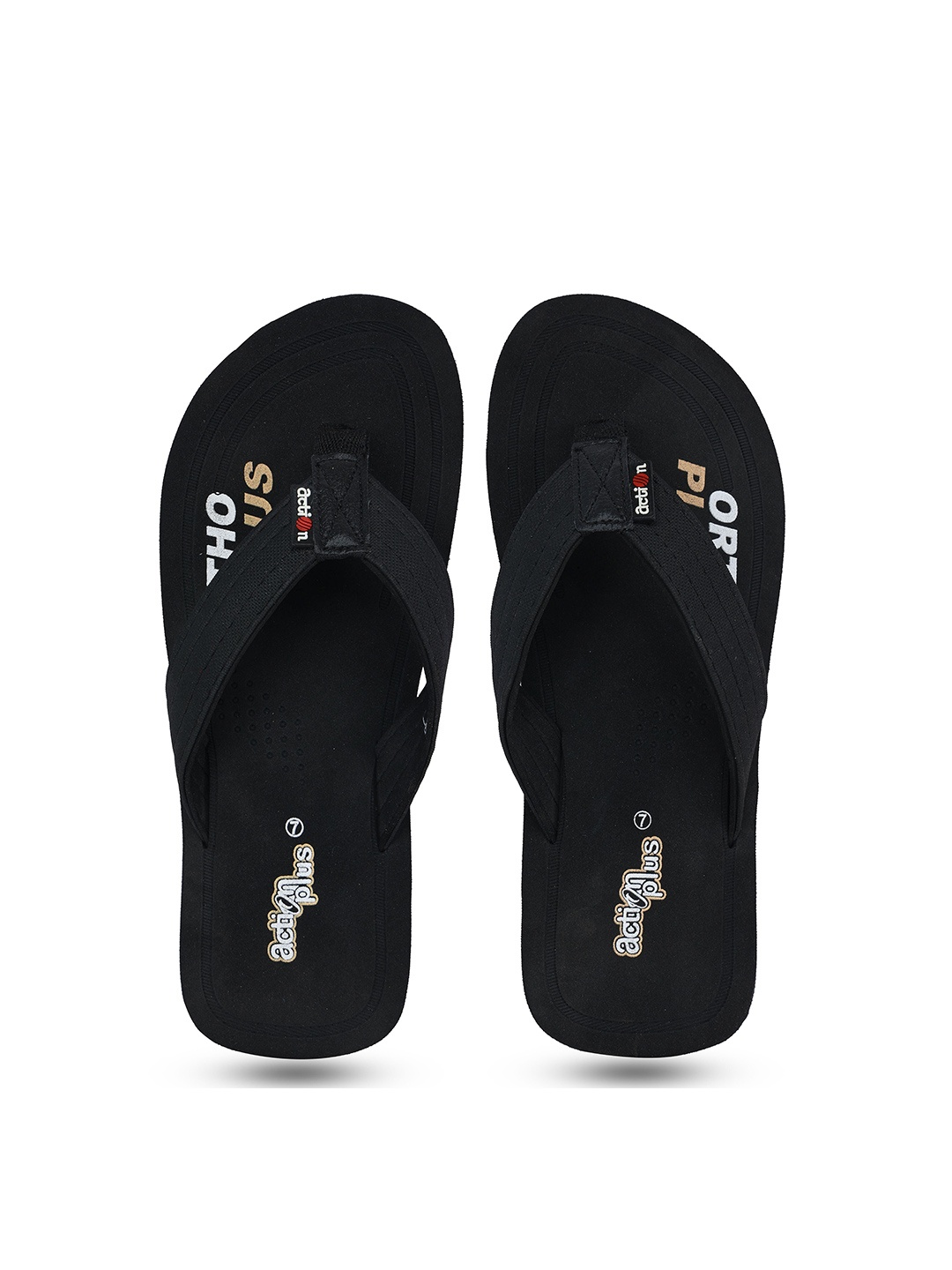 Action Men Printed Rubber Thong Flip-Flops, Black