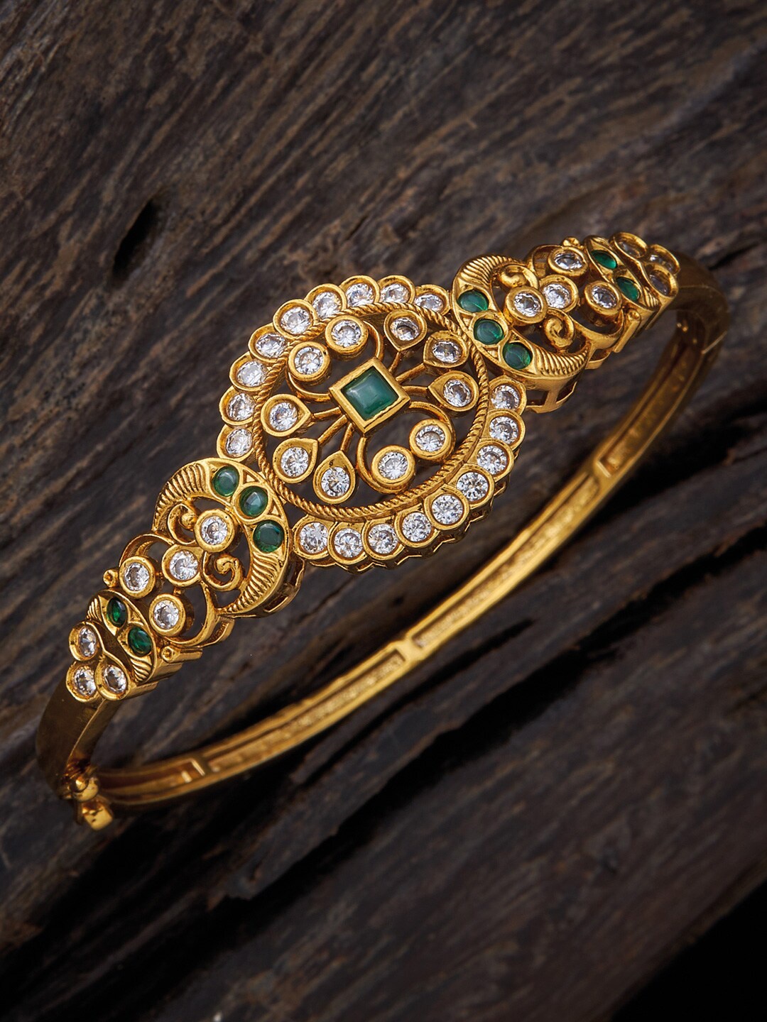 Kushal's Fashion Jewellery Women Gold-Plated Cubic Zirconia Antique Kada Bracelet, Green
Kushal's Fashion Jewellery Women Gold-Plated Cubic Zirconia Antique Kada Bracelet, Green