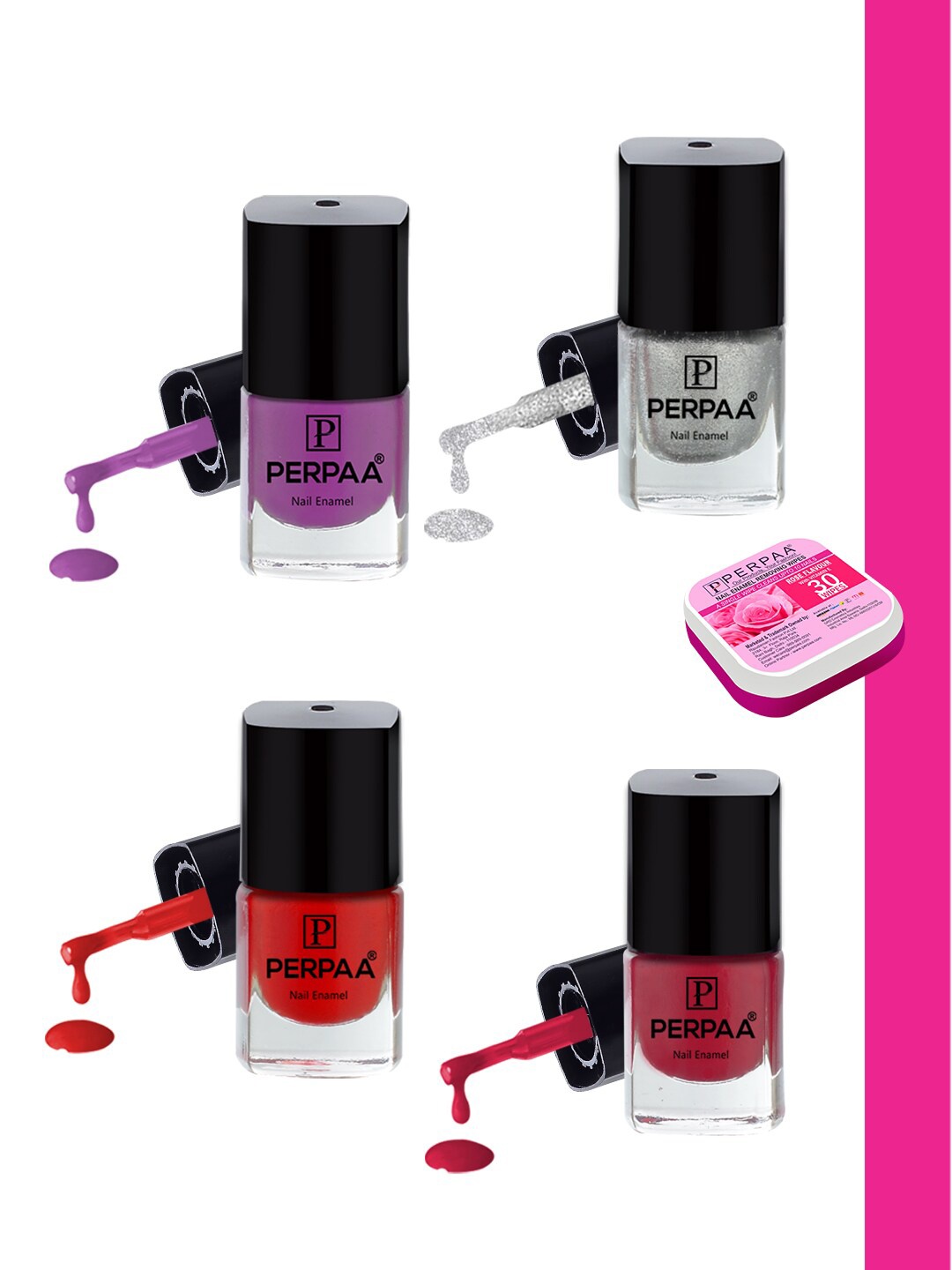 PERPAA Set of Nail Enamel Removing Wipes & 4 High-Shine Long Lasting Nail Polish 5 ml Each, Purple
PERPAA Set of Nail Enamel Removing Wipes & 4 High-Shine Long Lasting Nail Polish 5 ml Each, Purple