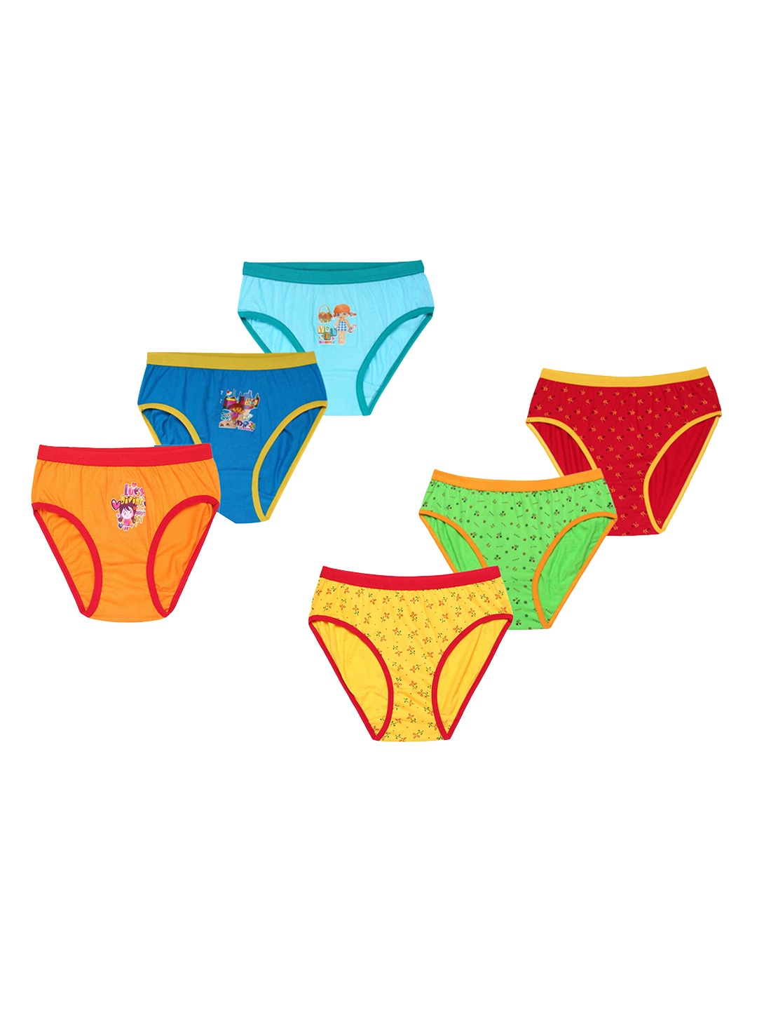 CAREPLUS Girls Pack Of 6 Printed Pure Cotton Basic Briefs, Blue