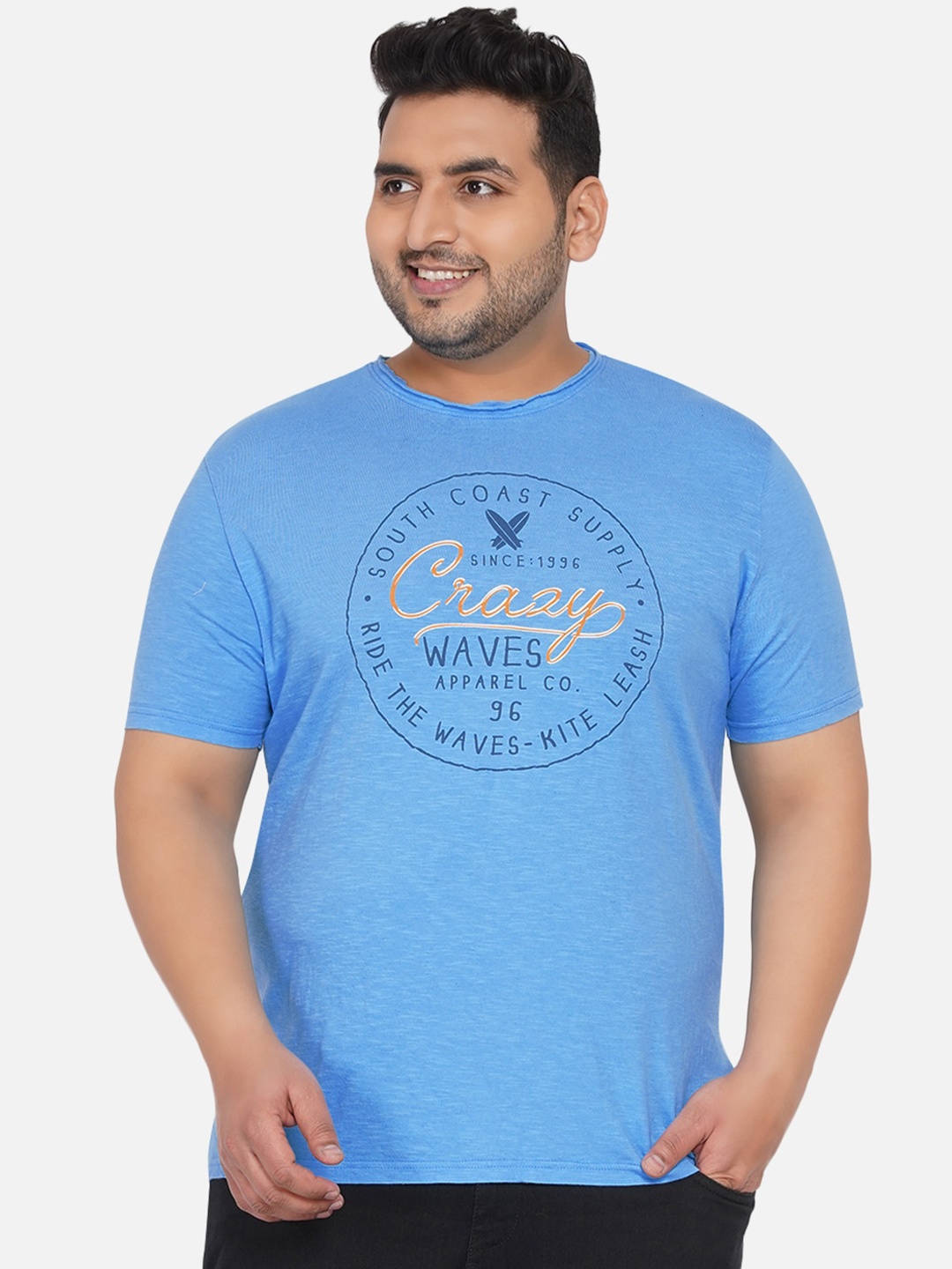 Santonio Typography Printed Pure Cotton T-shirt, Blue