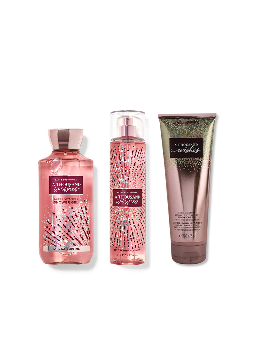Bath & Body Works A Thousand Wishes Fragrance Set - Body Mist + Body Cream + Shower Gel, Pink
Bath & Body Works A Thousand Wishes Fragrance Set - Body Mist + Body Cream + Shower Gel, Pink