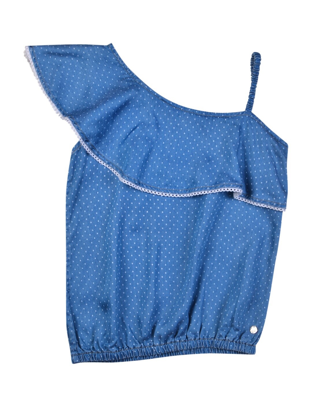 Gini and Jony Girls Polka Dots Printed One Shoulder Sleeveless Denim Blouson Top, Blue
Gini and Jony Girls Polka Dots Printed One Shoulder Sleeveless Denim Blouson Top, Blue
