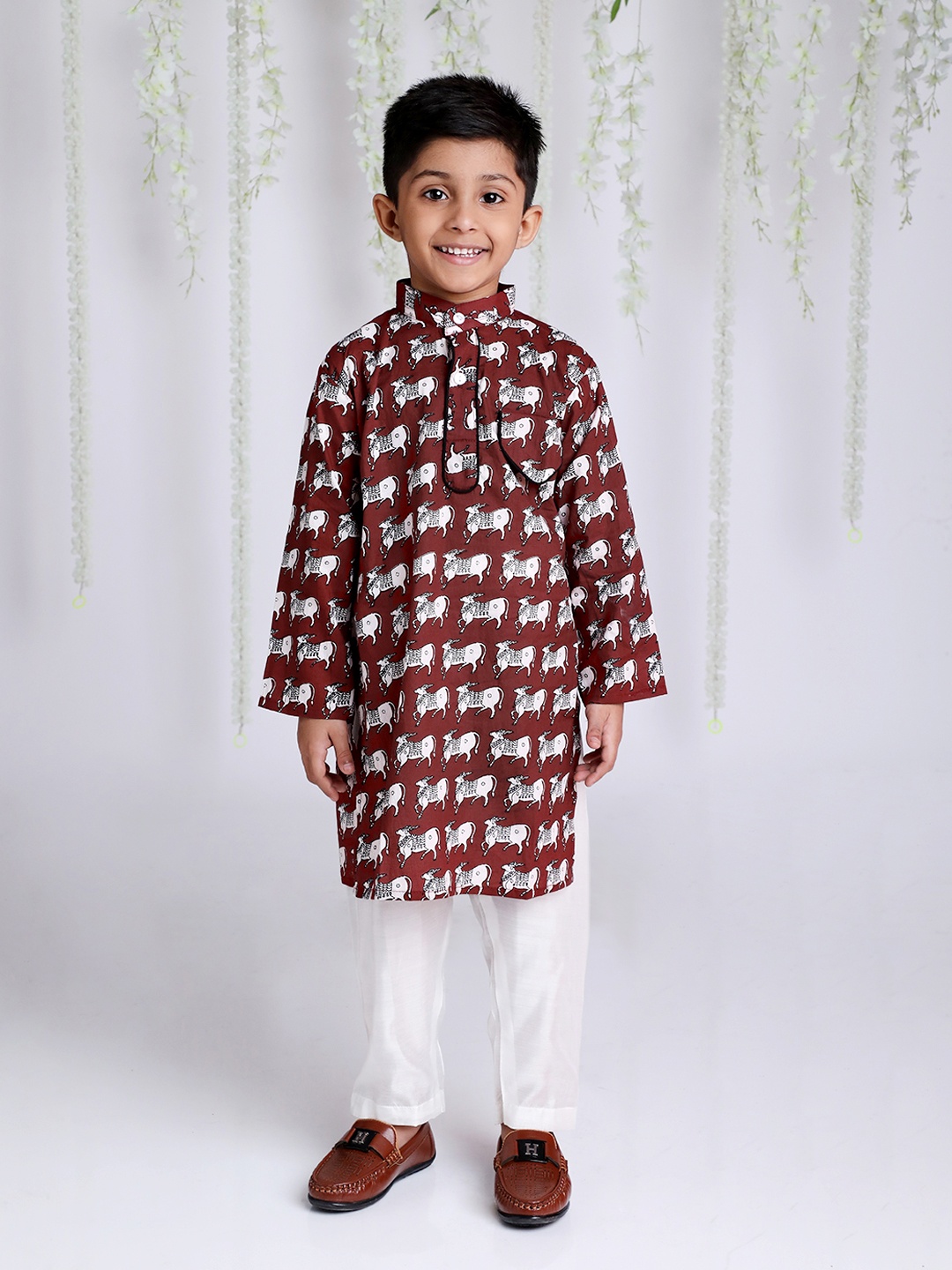 KID1 Boys Ethnic Motifs Printed Pathani Kurta with Pyjamas, Maroon