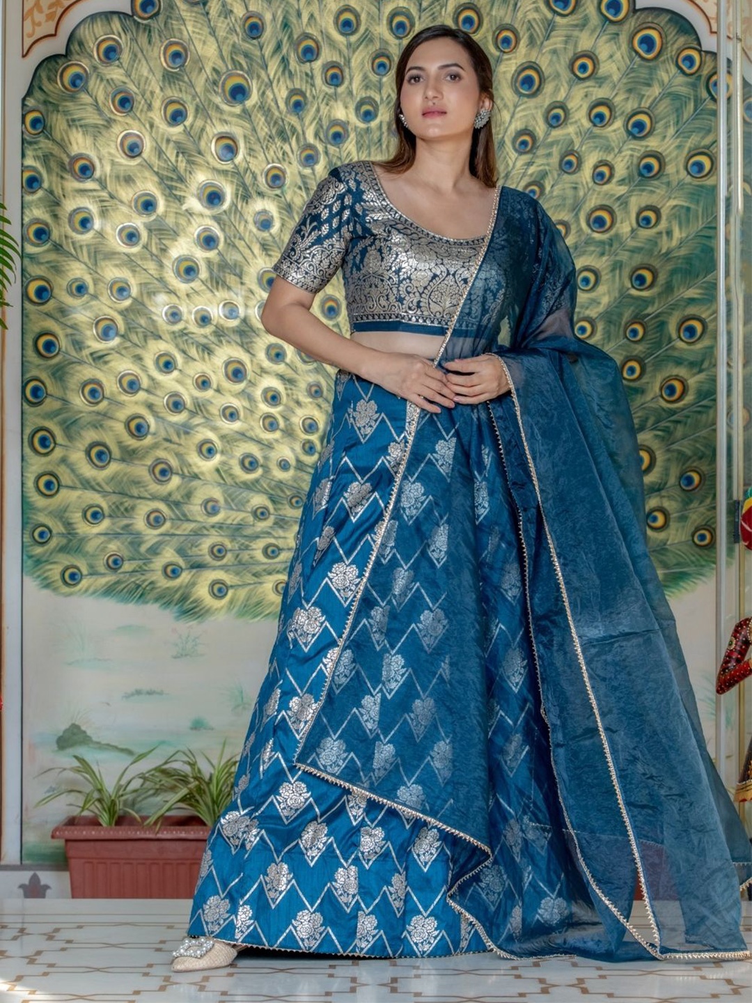 HOUSE OF JAMOTI Floral Woven Design Ready To Wear Lehenga & Blouse With Dupatta, Sea green
HOUSE OF JAMOTI Floral Woven Design Ready To Wear Lehenga & Blouse With Dupatta, Sea green