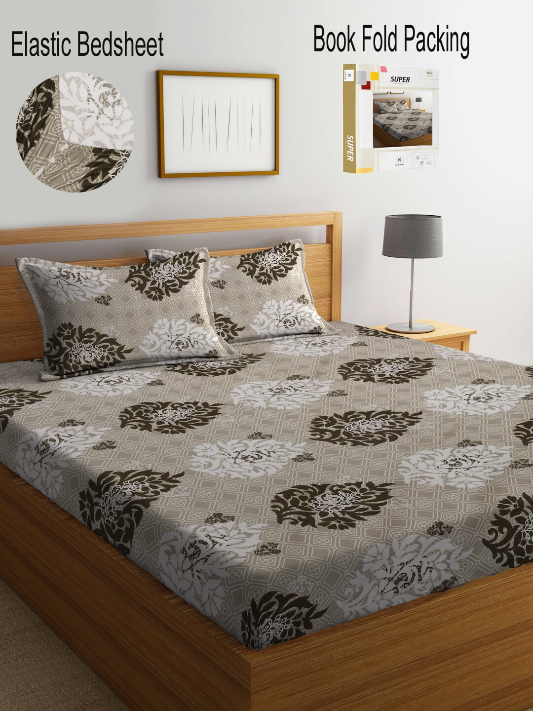 KLOTTHE Brown & White Ethnic Motifs 300 TC Fitted King Bedsheet With 2 Pillow Covers, Grey
KLOTTHE Brown & White Ethnic Motifs 300 TC Fitted King Bedsheet With 2 Pillow Covers, Grey