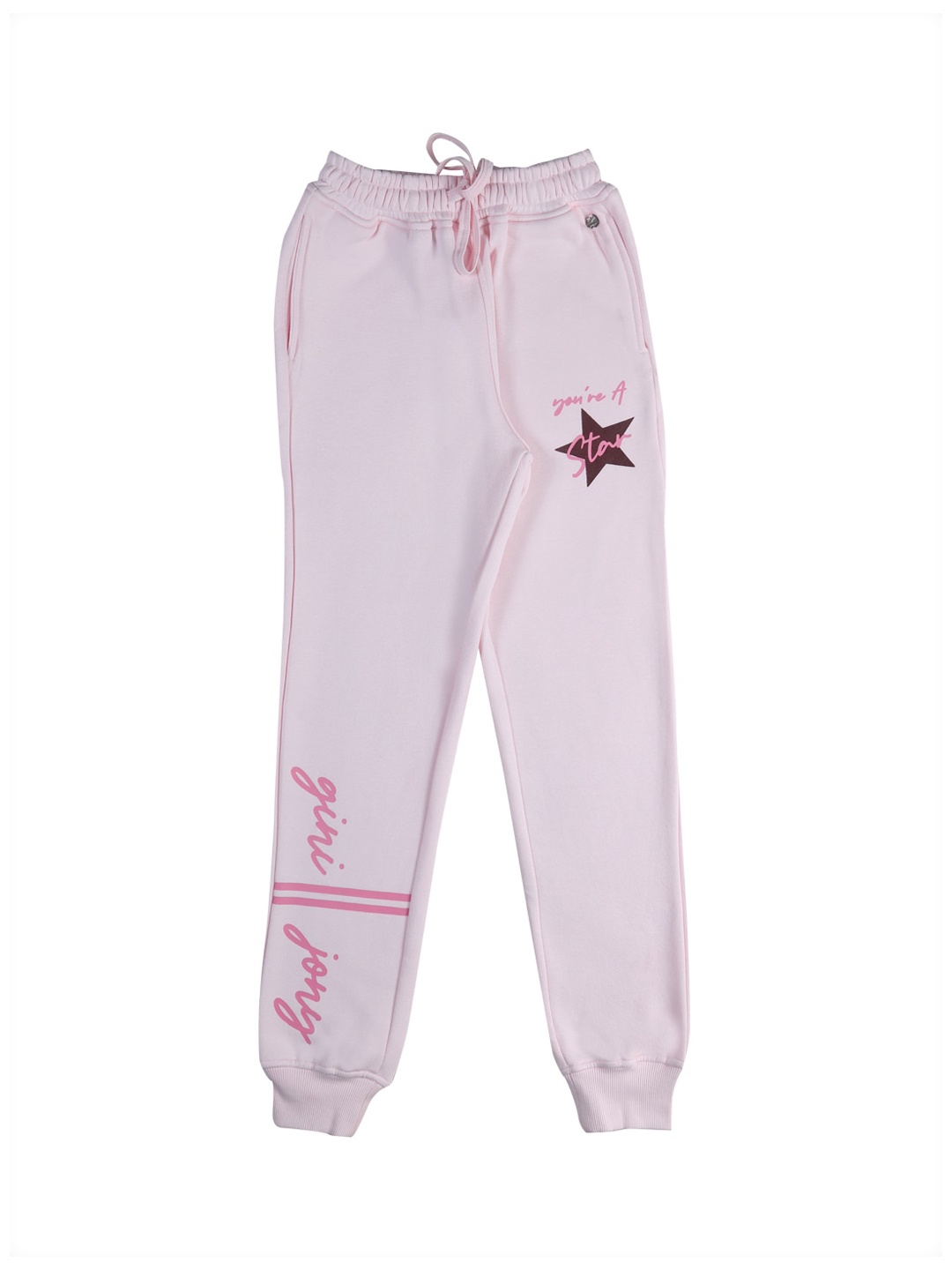 Gini and Jony Girls Brand Logo Printed Cotton Joggers, Pink