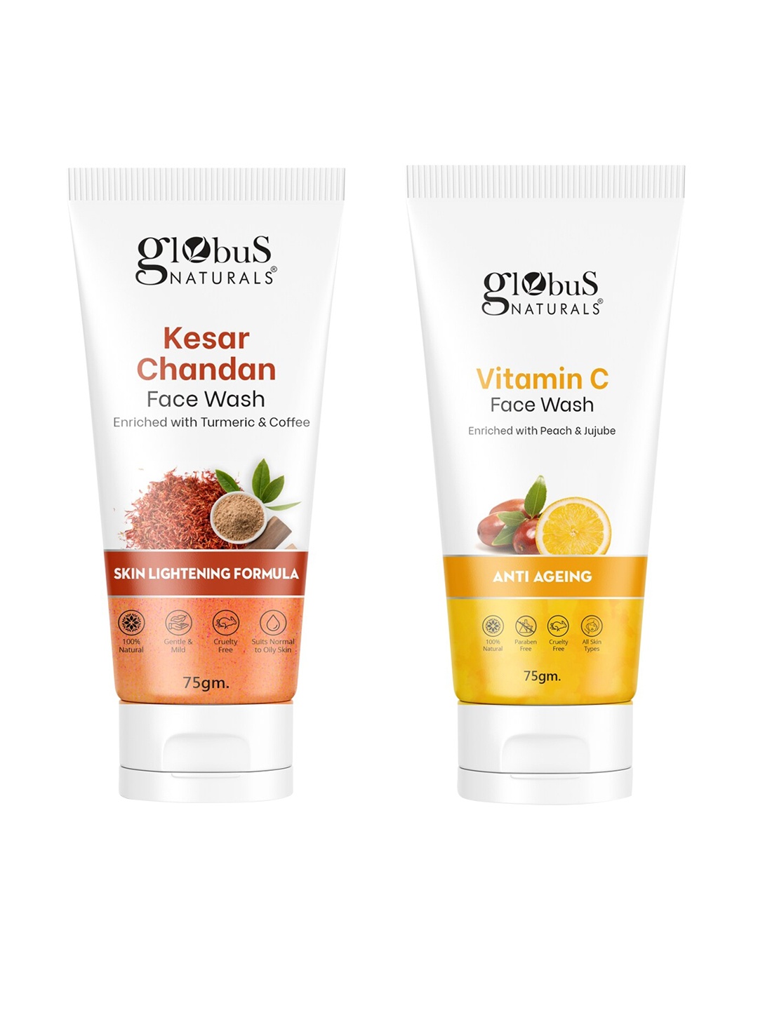 Globus naturals Set Of 2 Skin Lightening & Spot Removal Vitamin C & Kesar Chandan Face Wash - 75 gm Each, White
Globus naturals Set Of 2 Skin Lightening & Spot Removal Vitamin C & Kesar Chandan Face Wash - 75 gm Each, White