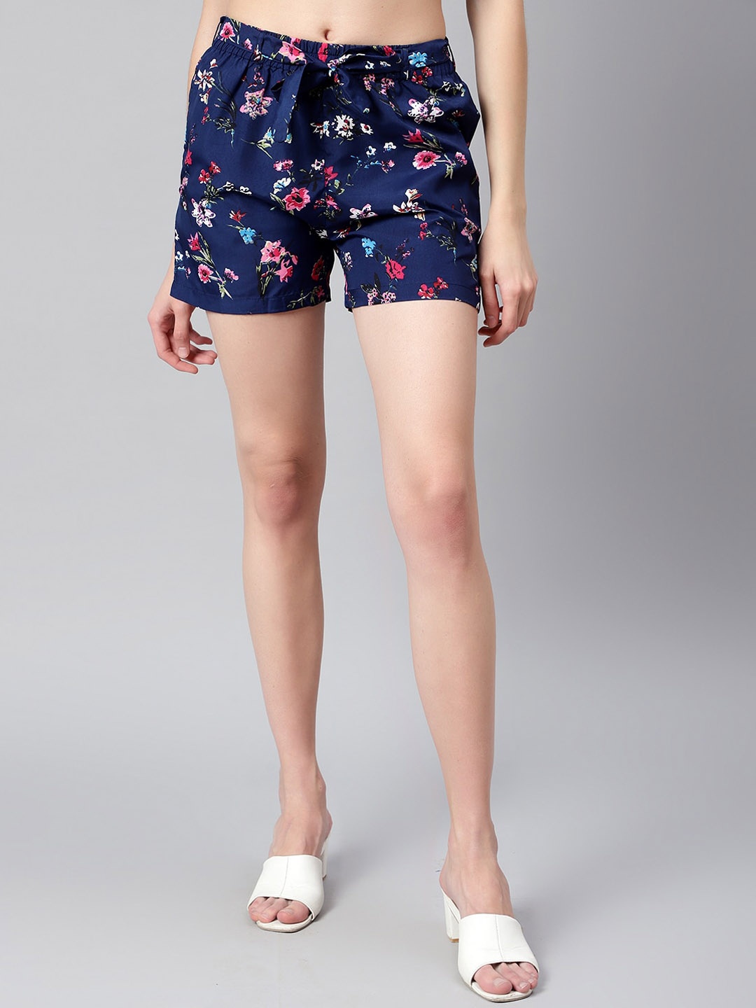 Kushi Flyer Women Floral Printed Shorts, Blue