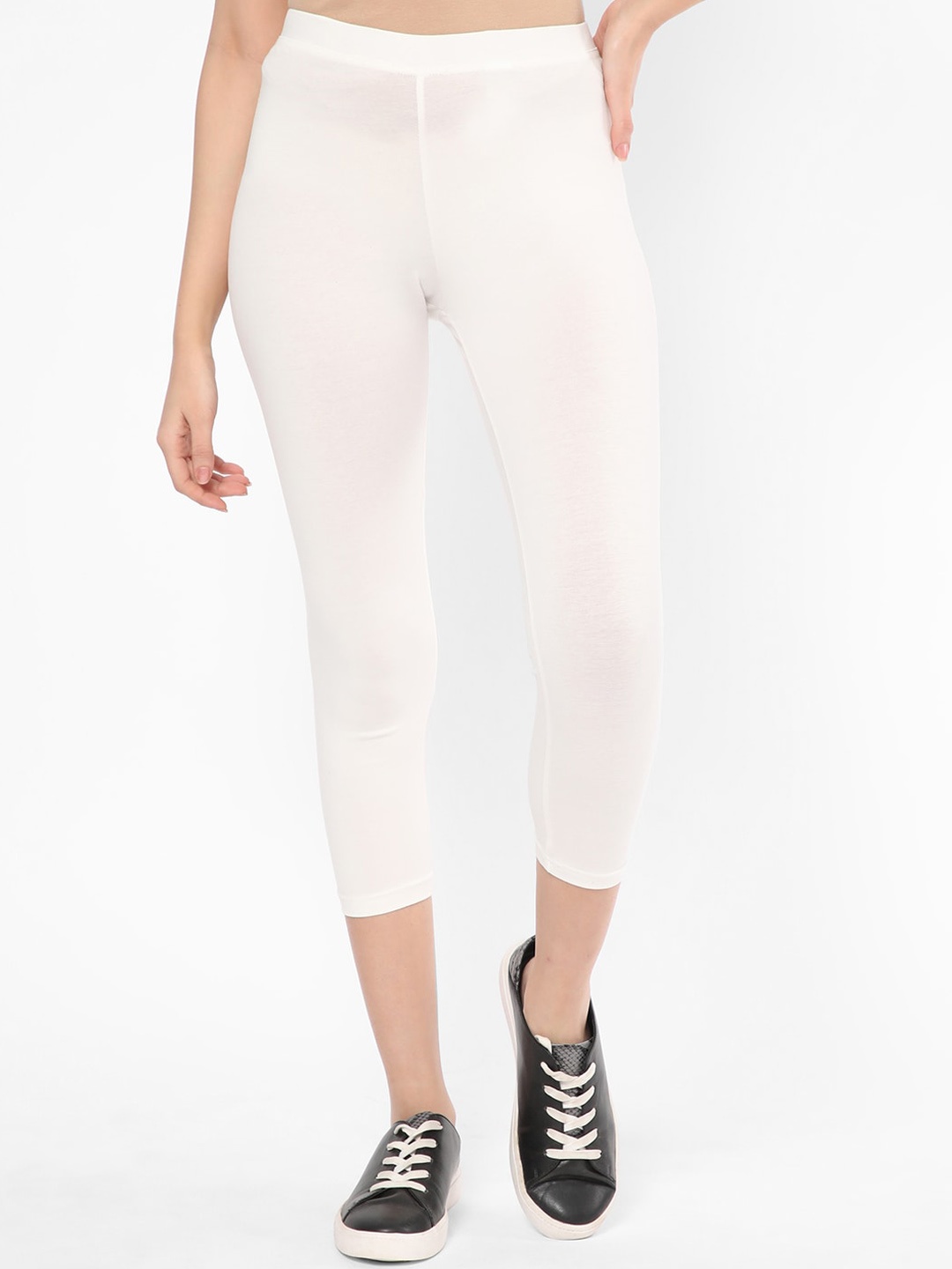 R&B Cotton Capri Length Leggings, White