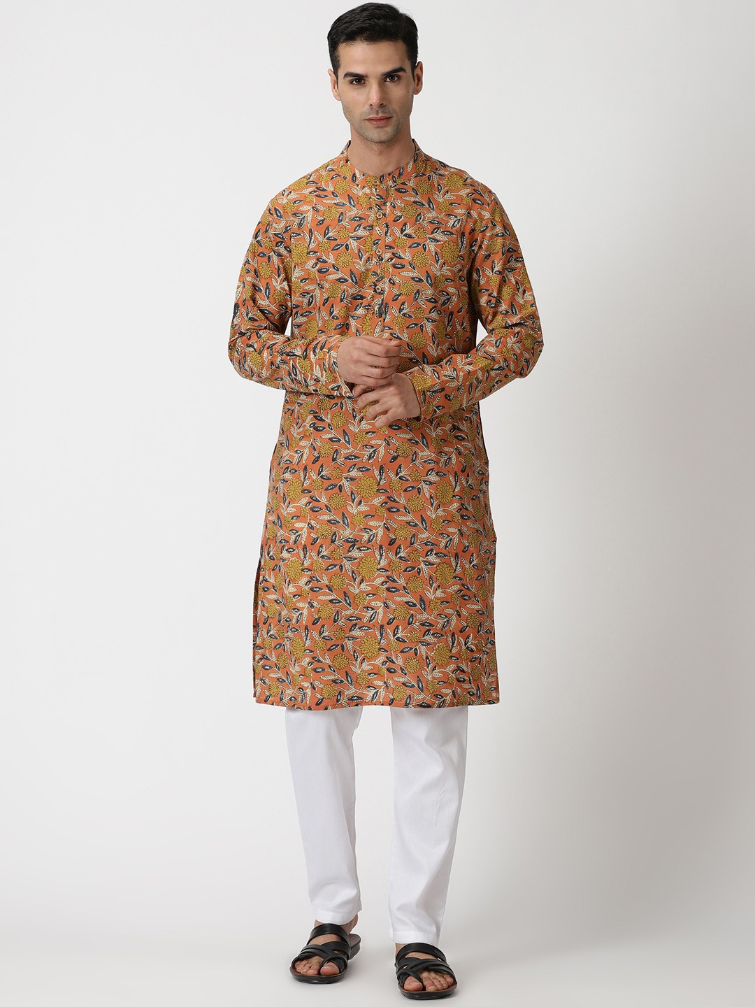 Saffron Threads Bagru Hand Block Floral Printed Band Collar Pure Cotton Kurta, Orange
Saffron Threads Bagru Hand Block Floral Printed Band Collar Pure Cotton Kurta, Orange