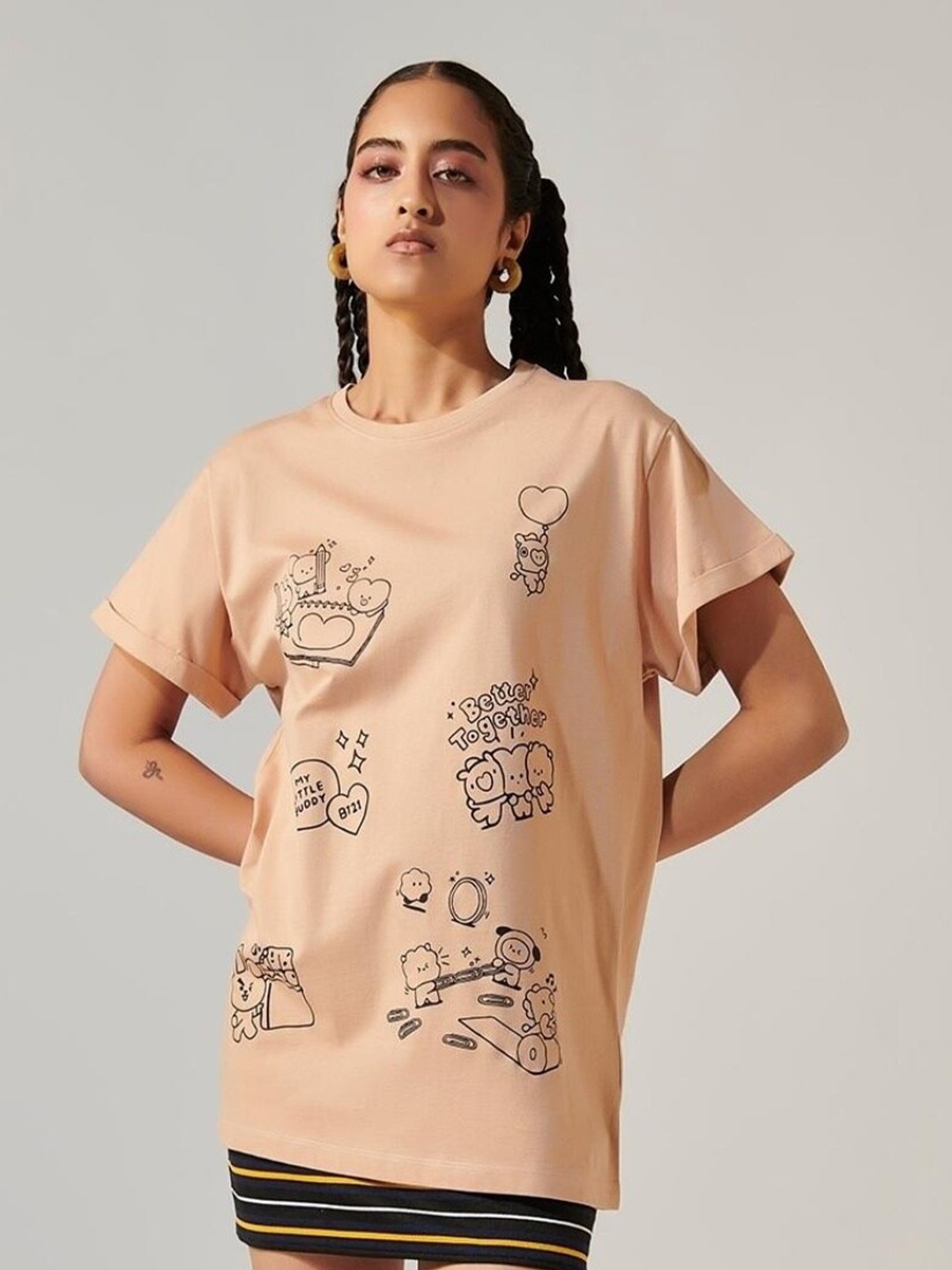 Bewakoof Graphic Printed Cotton T-shirt, Brown