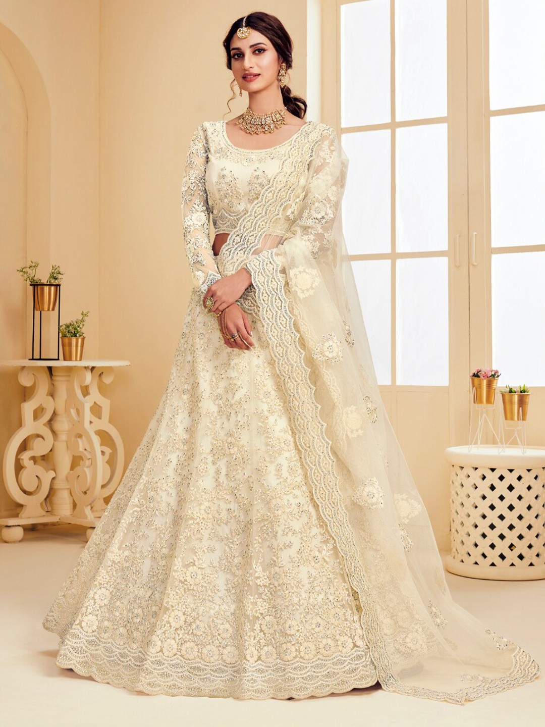 Angroop Embroidered Semi-Stitched Lehenga & Unstitched Blouse With Dupatta, Off white
Angroop Embroidered Semi-Stitched Lehenga & Unstitched Blouse With Dupatta, Off white