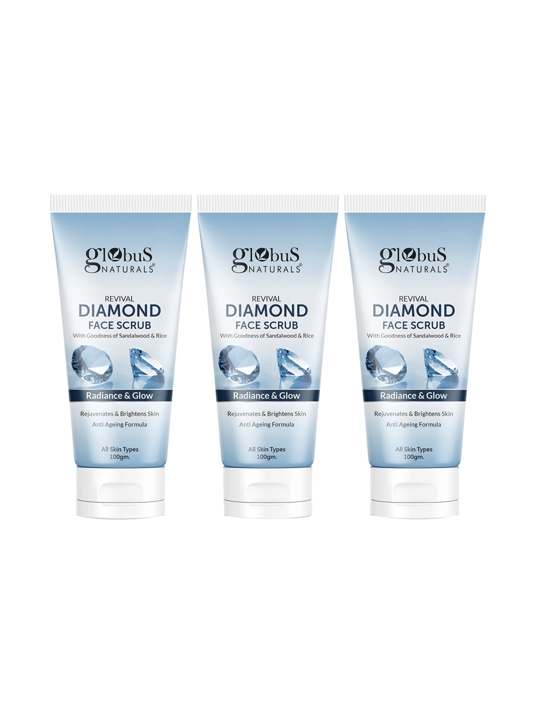 Globus naturals Set Of 3 Revival Diamond Face Scrub with Sandalwood & Rice - 100 g Each, Blue
Globus naturals Set Of 3 Revival Diamond Face Scrub with Sandalwood & Rice - 100 g Each, Blue