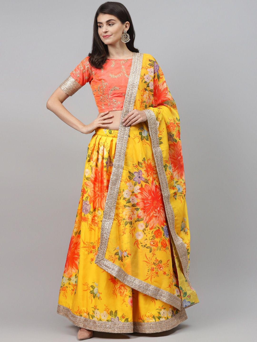 FABPIXEL Floral Printed Thread Work Semi-Stitched Organza Lehenga Choli With Dupatta, Yellow
FABPIXEL Floral Printed Thread Work Semi-Stitched Organza Lehenga Choli With Dupatta, Yellow