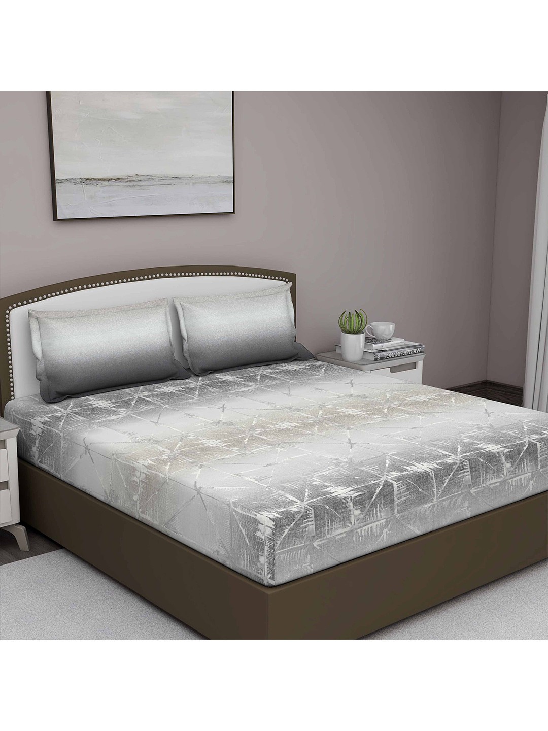 GM Grey & Silver-Toned Geometric 400 TC Pure Cotton King Bedsheet With 2 Pillow Covers
GM Grey & Silver-Toned Geometric 400 TC Pure Cotton King Bedsheet With 2 Pillow Covers