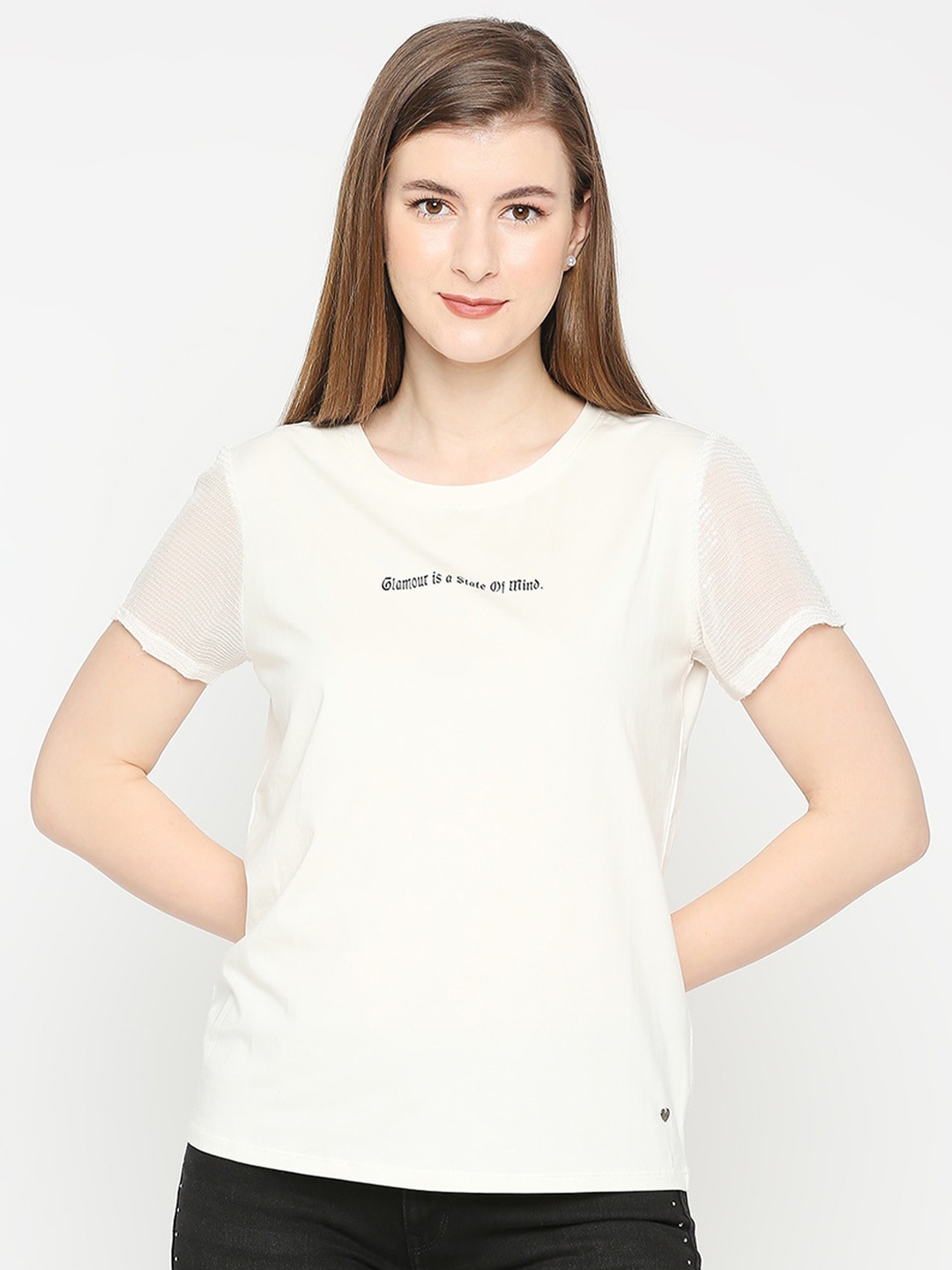 SPYKAR Typography Printed Cotton T-shirt, White