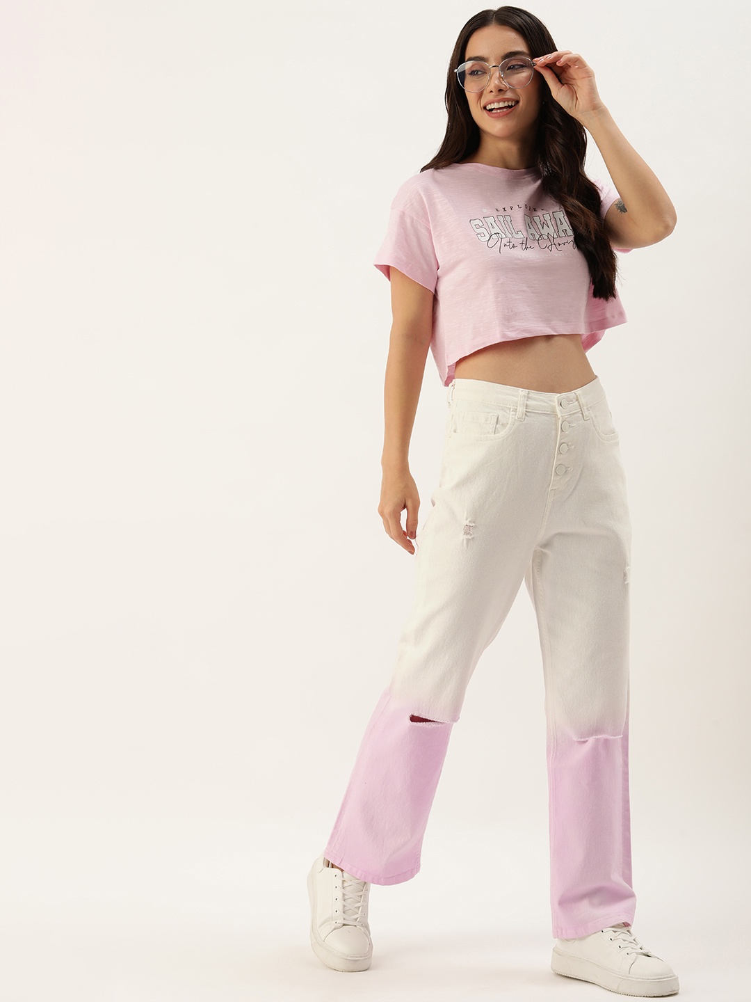 Mast & Harbour Women Straight Fit High-Rise Slash Knee Colourblocked Stretchable Jeans, White
Mast & Harbour Women Straight Fit High-Rise Slash Knee Colourblocked Stretchable Jeans, White