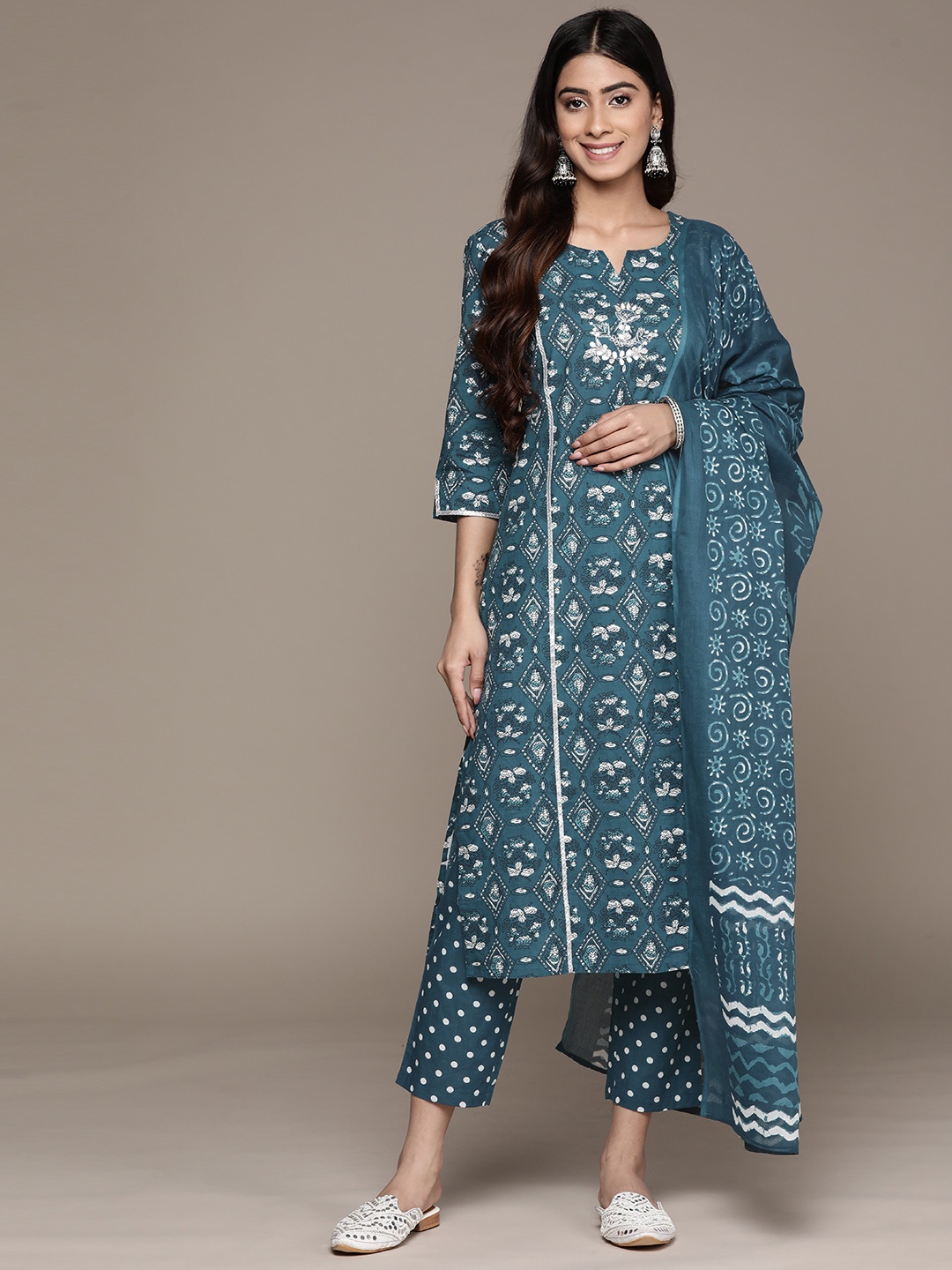 Anubhutee Ethnic Motifs Printed Pure Cotton Kurta with Trousers & With Dupatta, Teal
Anubhutee Ethnic Motifs Printed Pure Cotton Kurta with Trousers & With Dupatta, Teal